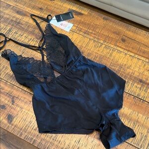 Bluebella Black Satin & Lace Teddy Romper
